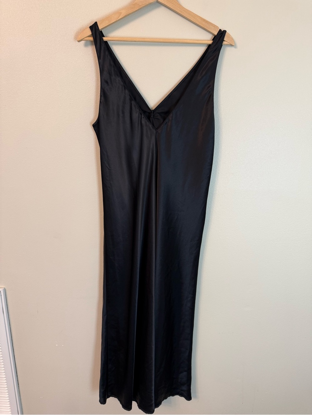 Oscar de la Renta Black Satin Slip Gown Dress Lace Hem Size L - Picture 5 of 6